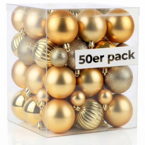 4smile Weihnachtskugeln 50er Gold mit 4 Designs glänzend matt glitzernd Kürbiskugeln 3 4 6cm edle Christbaumkugeln hochwertige Weihnachtsdeko für Festtage