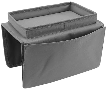 Sofa Armrest Organiser, Armchair Caddy with Tray, Couch Arm Tray Stylish And Durable Multifunctional Pocket Storage Bag, Remote Holder for Recliner for Headphones, Tablet, Phone, Glasses (Gray)