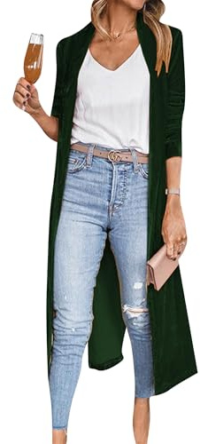 TYQQU Donne Gorgiera Vintage Aperta Cardigan Lungo Soprabito Leggero Cappotto A Maniche Lunghe Capispalla