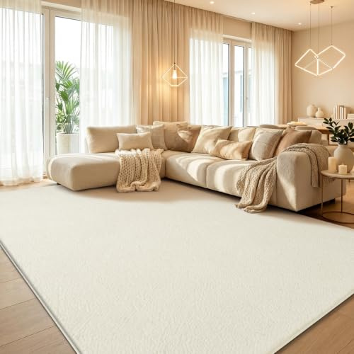 Teppich Wohnzimmer Groß 200x300cm Flauschiger Waschbarer Teppiche Cream | Teppich Kurzflor Weich Rutschfest wohnzimmerteppich Carpet für Schlafzimmer Kinderzimmer Flur und Büro