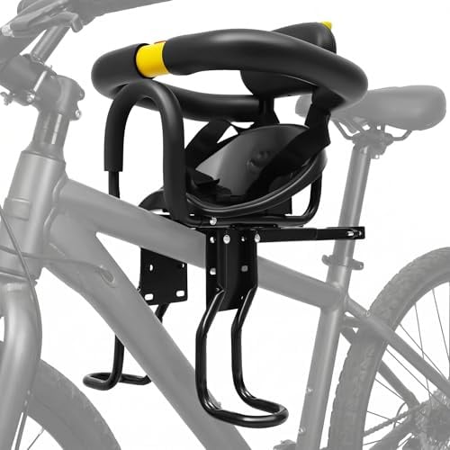 LENJKYYO Kindersitz Fahrrad Vorne, Fahrrad Kindersitz mit Sicherheitsgurt & Klappbügel, verstellbare Sitzlänge (40-56cm) & Pedalhöhe, Kinder Fahrradsitz für Mountainbikes, Citybikes & Falträder