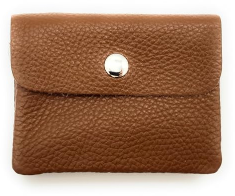 Mini Geldbörse Leder Made in Italy | Echtes Rindleder | Kompakt 11x8,5cm | 50g leicht | 3 Fächer | Druckknopf | Damen Herren | Münzfach Scheinfach | Portemonnaie (Kastanie)