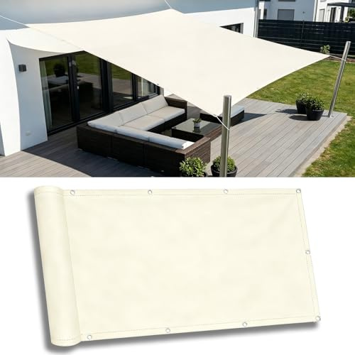 Tende da Sole per Esterno 1.5X4M Vela Ombreggiante Impermeabile Rettangolare Telo Ombreggiante occhiellato per Esterno Protezione Raggi UV Balcone Patio Giardino Esterno terrazza - Bianco sporco