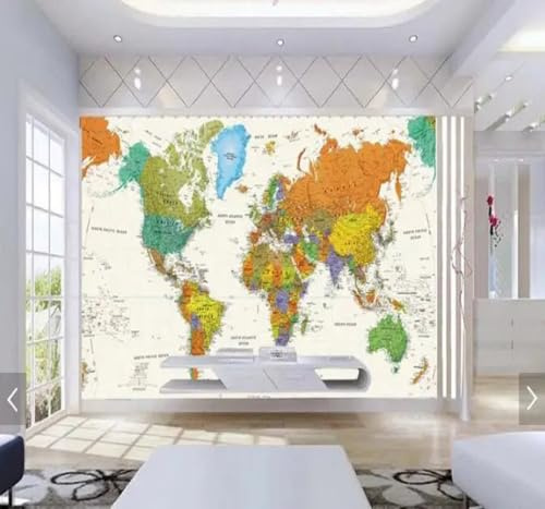 XLMING En Relief Caricature Abstrait Couleur Carte Du Monde 3D Papier Peint Luxe Décoration Manger Adulte Intérieure Salon Canapé Chambre Fond TV Mur-350cm×256cm