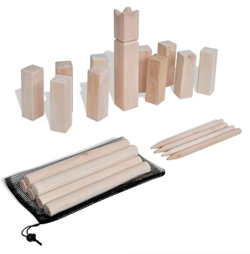 QUAHEAS Kubb-Spielset aus massivem Kiefernholz mit 21 Teilen, inklusive König, Wurfhölzer und Eckstäbe, Outdoor Wurfspiel für Garten, Camping, Picknick, Sommerparty