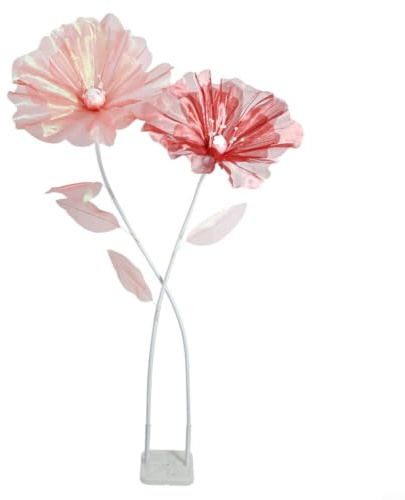 Tidgel Set di fiori artificiali con fiore da 50 cm e stelo da 150 cm, garza realistica, decorazione per matrimoni da pavimento (abito rosso e rosa)
