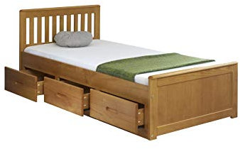3'0 Single Mission Storage Bed in Honey with 3 Drawer Storage