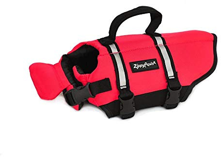 ZippyPaws Adventure Dog Life Jacket - Dog Life Vest for Swimming & Boating, Fits Small Pets, Lightweight Flotation Device for Water Safety, Padded Handle, Adjustable Fit, 11-15 - X-Small, Red