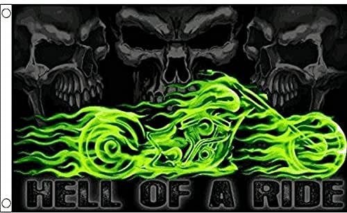 AZ FLAG Bandiera Teschio Hell of A Ride 150x90cm - Bandiera Pirata con Moto 90 x 150 cm