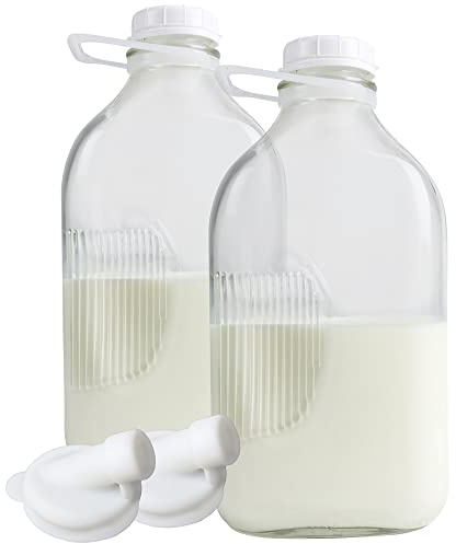 The Dairy Shoppe - Jarras de cristal pesado para usar como botellas de leche, con tapas adicionales