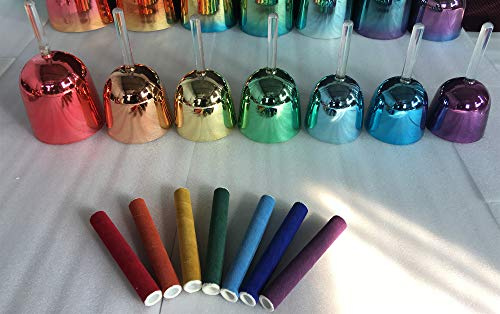 4th Octave Crystal Singing handle Bowl chakra color set (8 Pcs) musical note-CDEFGABC5,Size:5.0-6.5 inch standard 440 or 432HZ