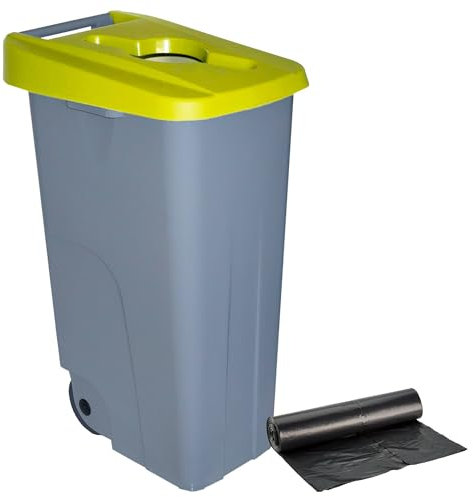 Denox DEN016 Contenedor Reciclo 110 litros Abierto, Amarillo, 420x570x880 mm