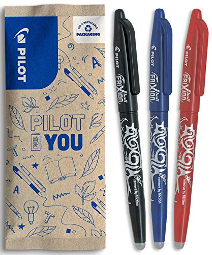 PILOT - FriXion Ball 0.7 Set - 3 Stück: Schwarz/Blau/Rot - Radierbare Tintenroller 0,4mm Strichstärke - Angenehme Schreibführung, Thermosensitive Tinte, Austauschbare Mine - Mittlere Spitze