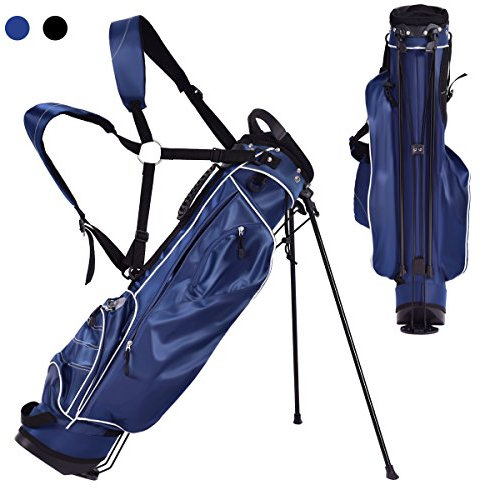 COSTWAY Sac de Golf Trépied à Compartiments à 4 Voies, Sac de Transport pour Golf avec 4 Poches Zippées Sac Isotherme Bandoulière Double, pour Club de Golf (Bleu)