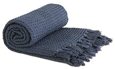 Emma Barclay Honeycomb - Recycled Cotton Plain Waffle Textured Chair Sofa Setee Throw Over Blanket in Navy Blue - 90x100 (228x254cm)