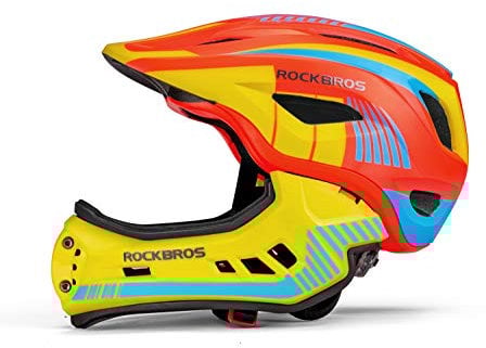 ROCKBROS Kinderhelm Integriert Fahrradhelm Kinder Jugend Fullface Helm mit Abnehmbarem Kinnschutz BMX MTB Downhill Helm S 48-52cm M 54-57cm