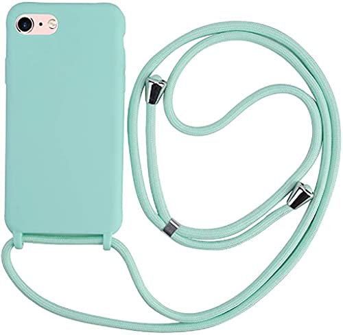 Ququcheng Kompatibel mit iPhone 7/8 Plus(5.5) Hülle,Handykette Hülle Silikon Seil Necklace Handyhülle mit Kordel Tasche TPU Bumper Schutzhülle für iPhone 7/8 Plus(5.5)-Grün