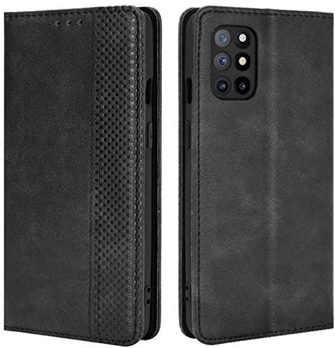 HualuBro Handyhülle für OnePlus 8T Hülle, Retro Leder Stoßfest Klapphülle Schutzhülle Handytasche LederHülle Flip Case Cover für OnePlus 8T Tasche, Schwarz