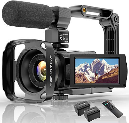 Caméscope 4K Wifi Caméscope numérique Full HD YouTube Vlogging Enregistreur, IR Night 48 MP 16 X Zoom numérique 3,0 pouces Enregistreur tactile rotatif 270 ° avec télécommande pour microphone