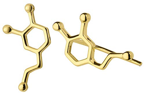 ScienceFox Dopamin Molekül Ohrstecker Ohrringe aus 925 Sterlingsilber in 3 Farben: Silber, Gold, Rosegold (Gold)