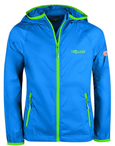 Trollkids Fjell Windjacke für Kinder, Mittelblau/Grün, Größe 164