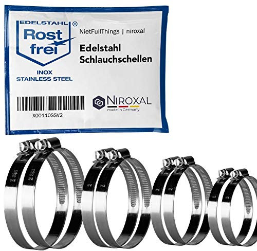 rostfreie Schlauchschellen im Set | je 2 Stück von Spannbereich 35-50/40-60/50-70/60-80 mm | Bandbreite 9-12 mm | V2A Edelstahl | Rohrschelle Schlauchklemme Sortiment DIN-3017 W4