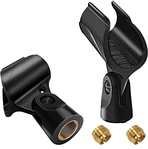 Mictop Universal Microphone Clip Holder, Comes with 5/8 Male to 3/8 Female Screw Adapter Suitable for Handheld Microphones, 2-Pack