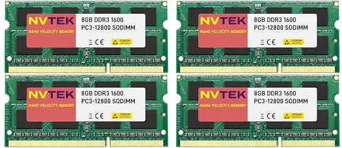 NVTEK 32GB (4X8GB) DDR3 1600MHZ PC3-12800 SODIMM 2Rx8 1.35V 204-PIN Non-ECC Laptop PC Computer Memory KIT