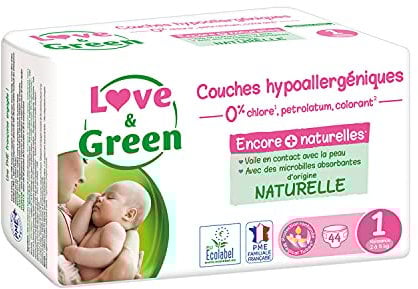Love and Green Windeln, hypoallergen, 44 Stück, Größe 1 (Geburt bis 2-5 kg)