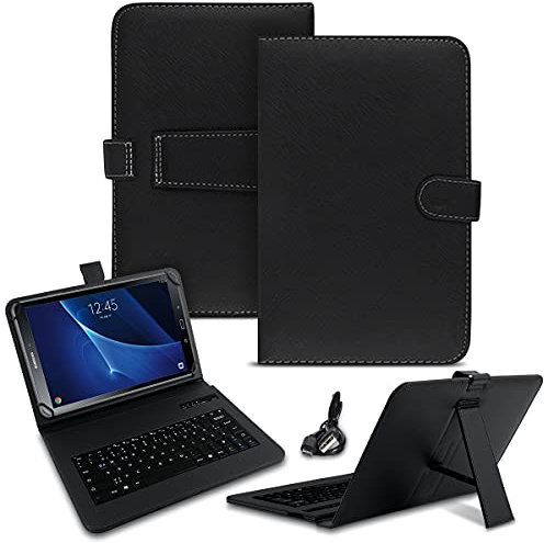 NAUC Tastatur Hülle kompatibel für Samsung Galaxy Tab A6 10.1 2016 Tasche QWERTZ Bluetooth Schutzhülle Keyboard kabellos deutsche Tastatur QWERTZ Layout Case 10.1 Cover, Farben:Schwarz