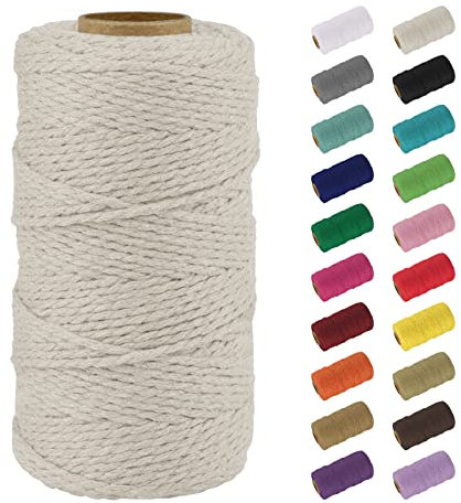 Uiopa Macrame Corde 2mm x 100m, Naturel Fil Macramé Fil de Coton Ficelle Corde, DIY Cordelette pour Tressée, Tapisserie de Plante, Tenture Murale, Cadeau Décoration, Emballage (Naturel)