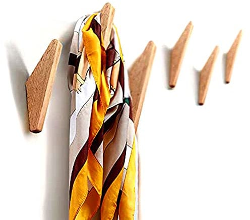 LONANGG 6 Stück Gummiholz Holzhaken, Hoat Haken Kleiderhaken Wandbehang Kleiderhaken Handtuchhaken, Dreieck Holz Wandhaken