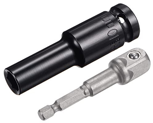 sourcing map 1/2 Drive Socket Accessory Set, 10mm Deep 6-Point Impact Socket 3 Length and 1/4 Hex Shank Adapter