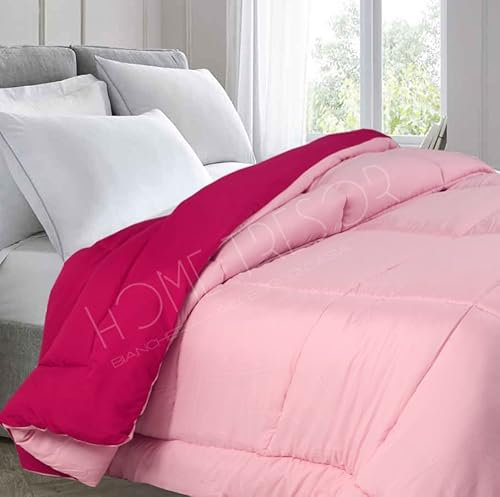 Home Tresor - Trapunta Letto Singolo Invernale Pesante 350 gr/mq Tinta Unita Bicolore, Piumone Una Piazza Colorato Reversibile Double Face Ampia Misura Cm. 180x260 (Rosa/Fucsia)