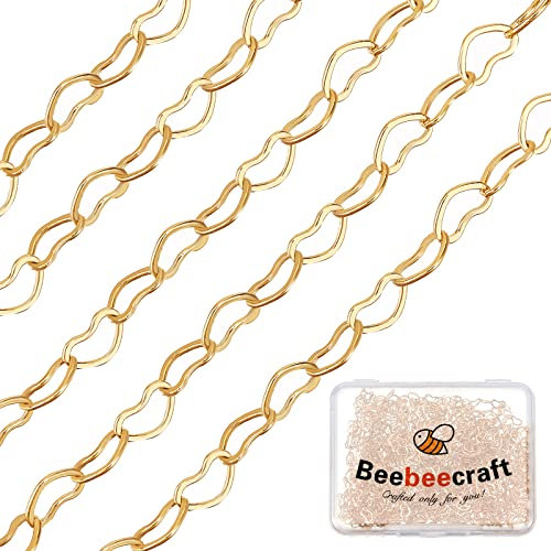 Beebeecraft 16.4 Fuß/5 m Herz Gliederketten 18 Karat Vergoldetes Messing Kabelketten Für Die Herstellung von Armbändern Halsketten Und Schmuck 3x5x0.5 mm