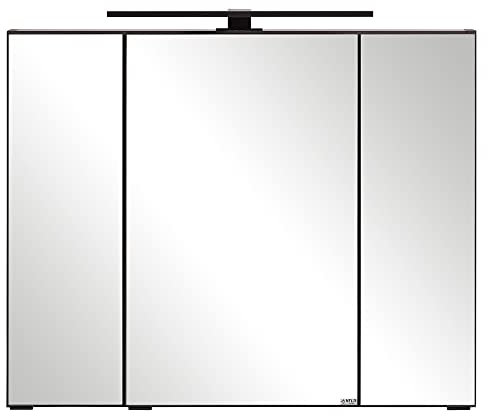 Lomadox Spiegelschrank Bad mit Beleuchtung 80 cm 3 türig Badezimmer in dunkelgrau, B/H/T ca. 80/64/20 cm