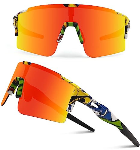 DUDUKING Sonnenbrille Fahrradbrille Herren Damen,Wassertransferdruck Sportbrillen Radsport Brillen für Outdoorsport Radfahren Laufen Golf UV 400 Schutz Baseball Brille (Wassertransfer Orange)