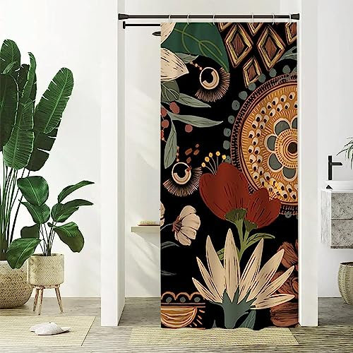 Tenda Doccia Boho, Uiiooazy Tenda da Doccia Piccola Astratta Fiori Rossi Vintage Tenda per Doccia Antimuffa Impermeabile Tessuto in Poliestere Lavable Opaca Tenda Vasca da Bagno con 6 Ganci 90Lx180Acm