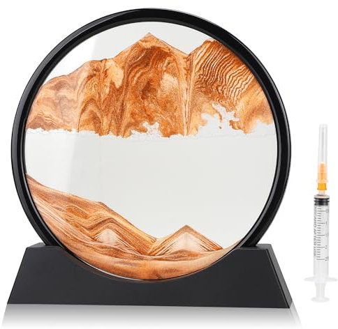 DBREAKS Peinture de sable rotative 3D, decoratif 3D cadre sable mouvant, cadre sablier en verre rond, peinture de sable dynamique, décoration de table de pour les adultes et les enfants,or / 12