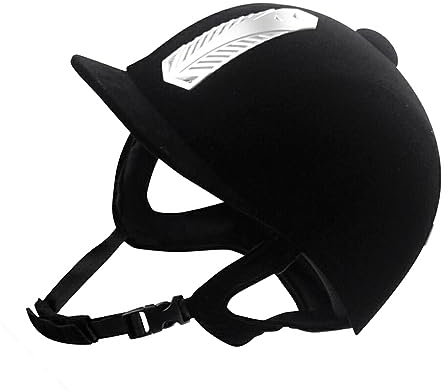 wueiooskj Schützender und atmungsaktiver Samt Reithut mit verstellbarem Gürtel, Reithelm, Sportfrauen, schweißabsorbierend, Schwarz, 54cm