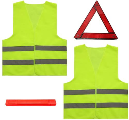 Houkary 3 in1 Warndreieck und Warnwesten Auto Set 360 Grad Reflektierend Warndreieck KFZ Warnweste Pannendreieck Auto Notfalldreieck Faltbar mit Aufbewahrungskoffer