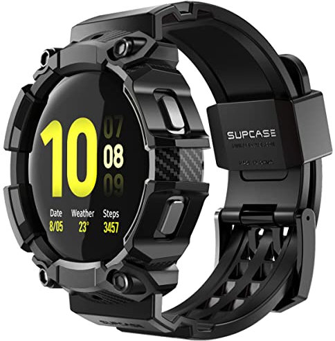 SUPCASE Unicorn Beetle Pro Series - Custodia protettiva resistente con cinturino per Galaxy Watch 4/5/6 [44 mm] (nero), in poliuretano termoplastico policarbonato