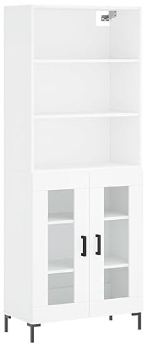 vidaXL Highboard, Sideboard mit viel Stauraum, Mehrzweckschrank mit Metallfüßen, Bücherschrank Kommode für Wohnzimmer Büro, Modern, Weiß Holzwerkstoff