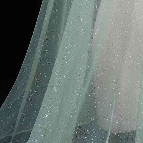 100cm* 160cm Organza Stoffe zum Nähen Meterware,Dekostoff Kostümstoff zum Nähen Leichter Glanz Glitzer Organza Tüllstoff Für Kleidung Dekoration Gardine Vorhänge Tischdecken Deko Schals -Grün