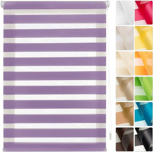 Seitenzug Springrollos 95 x 240 cm Tag-Nacht-Rollo ohne Bohren, Seitenzugrollo Sonnenschutz Fenster, Verdunklungsrollo Thermorollo Sichtschutz, für Alle Fenster ohne Bohren, Lila