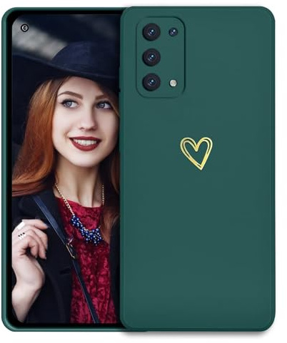 POUHYE Handyhülle für Oppo A54 5G / A74 5G Hülle, Soft Silikon Case mit Herz, Kameraschutz und Bildschirmschutz, Ultra Dünn Stoßfest Anti-Rutsch Schutzhülle für Oppo A54 5G / A74 5G Dunkelgrün