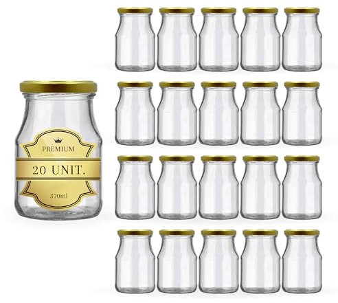 Espirito Rebelde 20 Pots de Conservation en Verre 370 ml avec Couvercle | Bocaux Alimentaire pour Sauce Tomate, Confiture, Miel