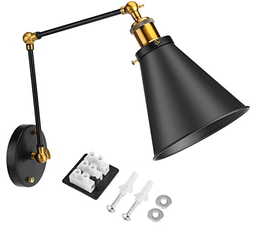 QANYEGN Dimmable Swing Arm Wall Sconce, Vintage Industrial Swing Arm Ambient Light, Black Vintage Wall Sconce for Restaurant, Dining Room, Study Room