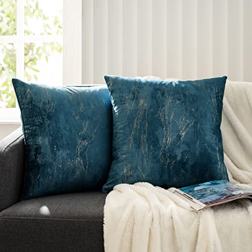 VK·LIVING 2PCS Kissenbezüge 45x45CM Modern Home Art Decor Kissenbezug Kissenbezüge Dekorative Abstrakt, Bronzing Gedruckt für Wohnzimmer, Kissen Couch Sofa, Marine und Gold