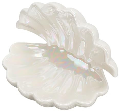 nbeads Keramik-Schmuckteller Mit Weißer Muschel, Muschelförmige Schmuckplatte Ringe Aufbewahrungst Halter Mit Meeresmotiv Dekorative Schmuckplatte Für Ringe Halsketten Ohrringe